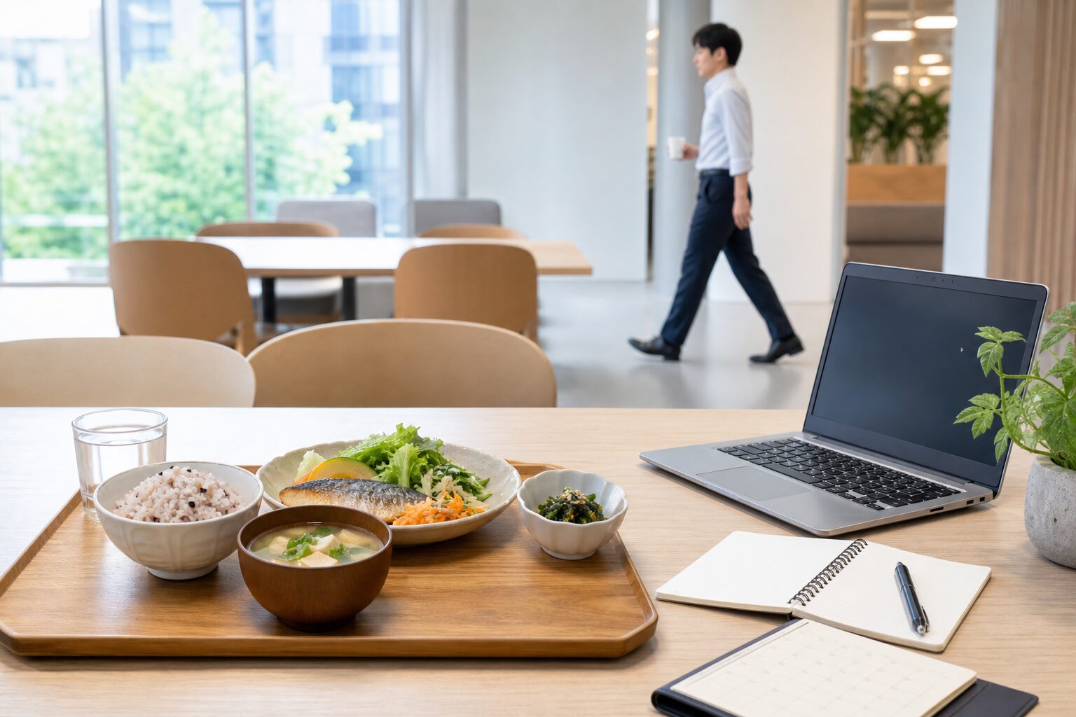昼食後の働き方を整えるための食事と休憩のイメージ