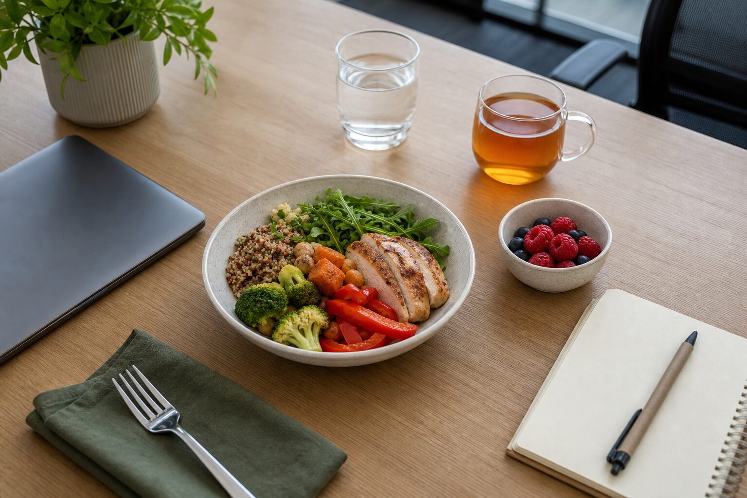 ストレス時の食事選択を見直すためのバランスのよい昼食
