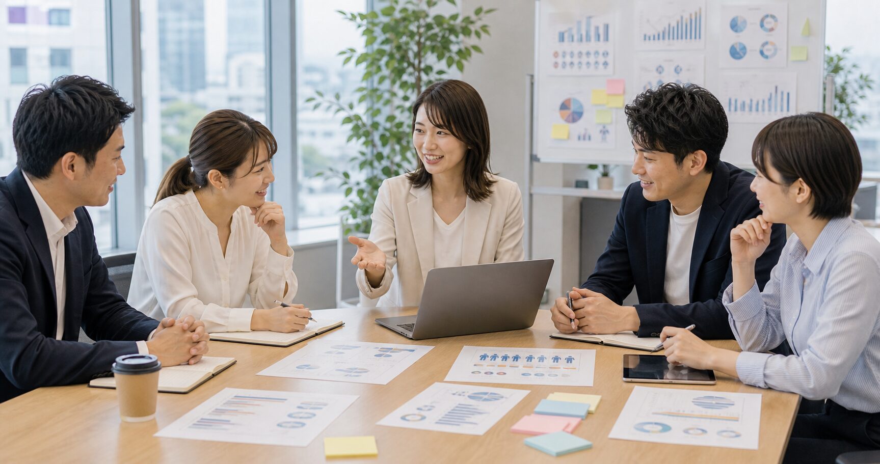 健康経営認定のメリットを職場で検討する様子