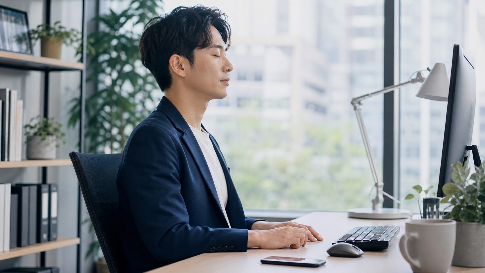仕事中に一呼吸おいて集中を整える人