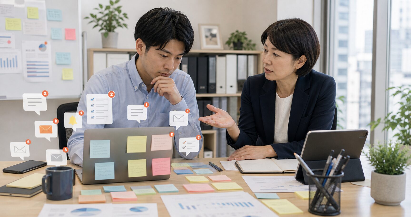 通知や業務量の負担を見直すための話し合い