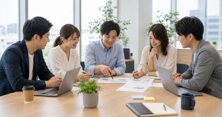 健康経営と職場のパフォーマンスについて話し合う従業員