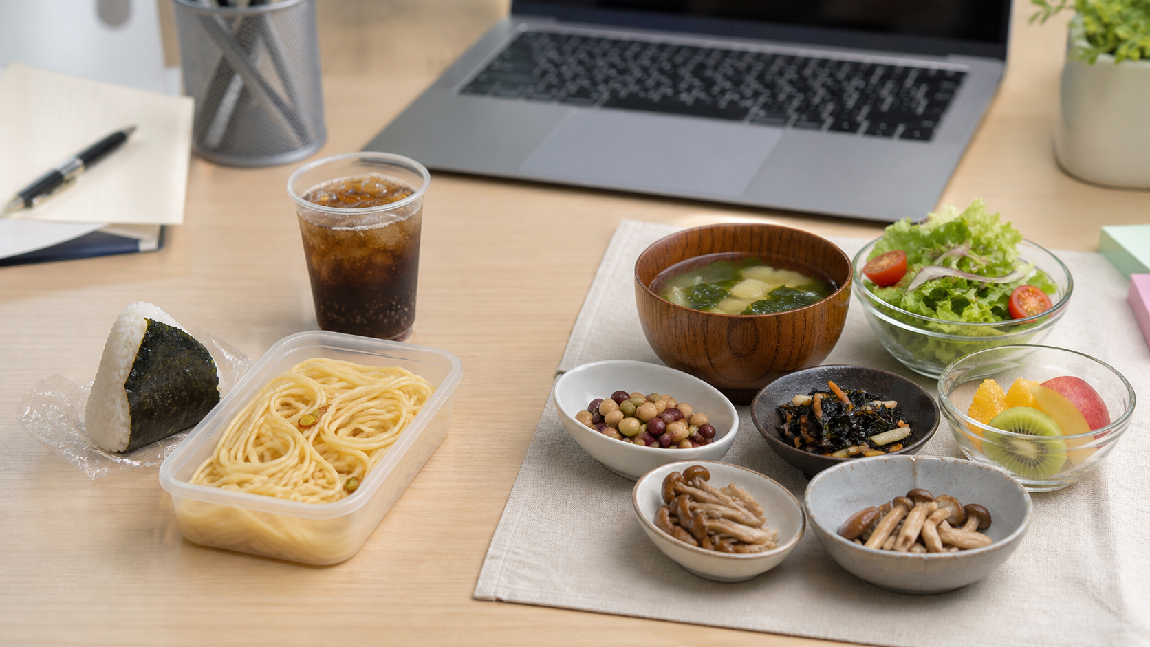 現代の昼食で食物繊維が不足しやすい食事例