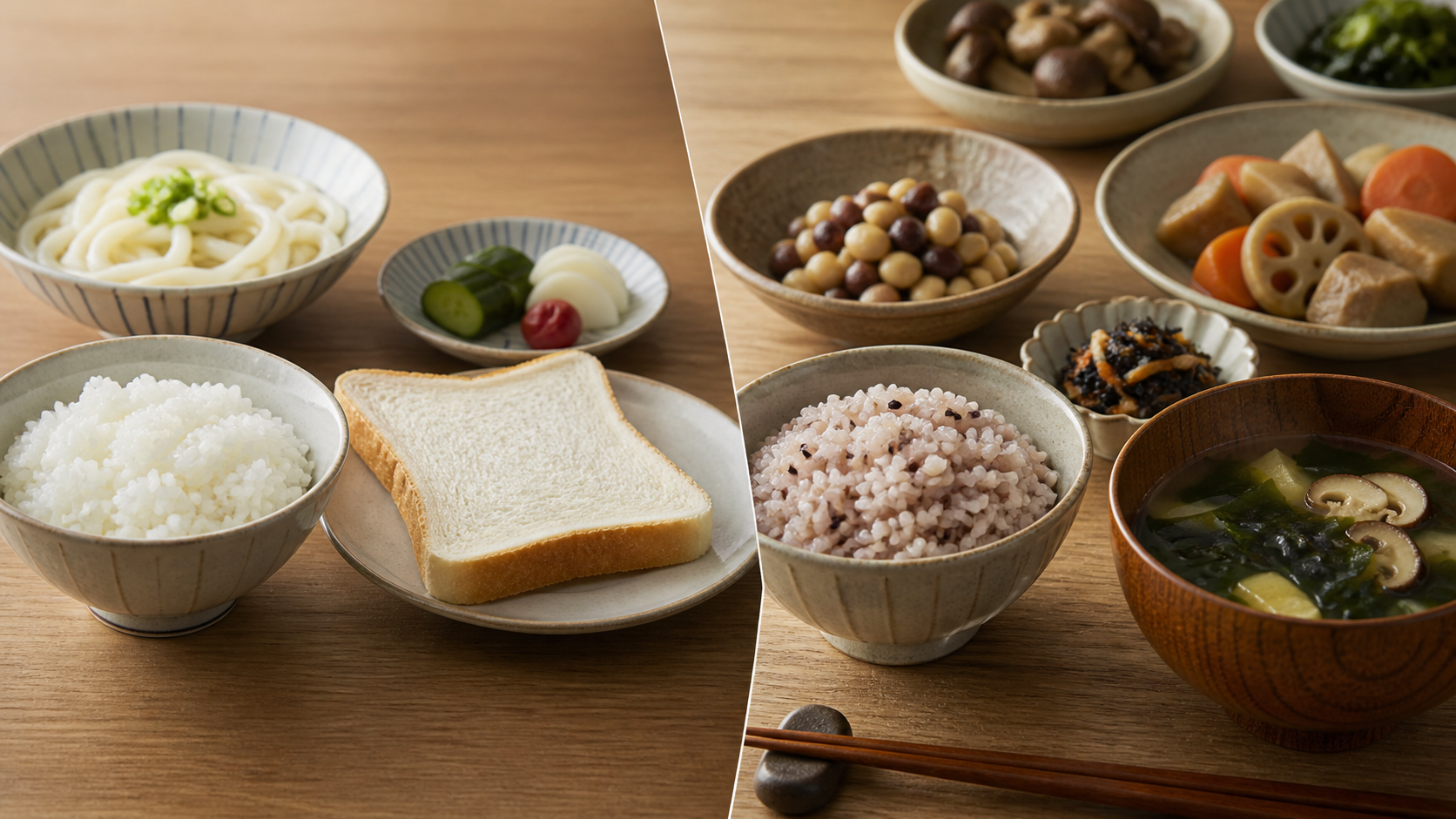 精製された主食と食物繊維を含む主食や副菜の比較